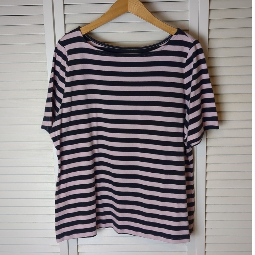 Lane Bryant‎ 18/20 Striped Short Sleeve Top Navy Pink Nautical Classic Comfy
